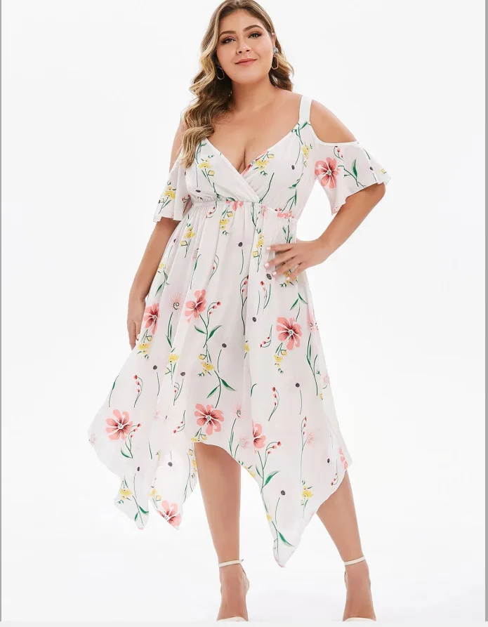 2019 новое летнее платье большого размера женское шифоновое с высокой талией и