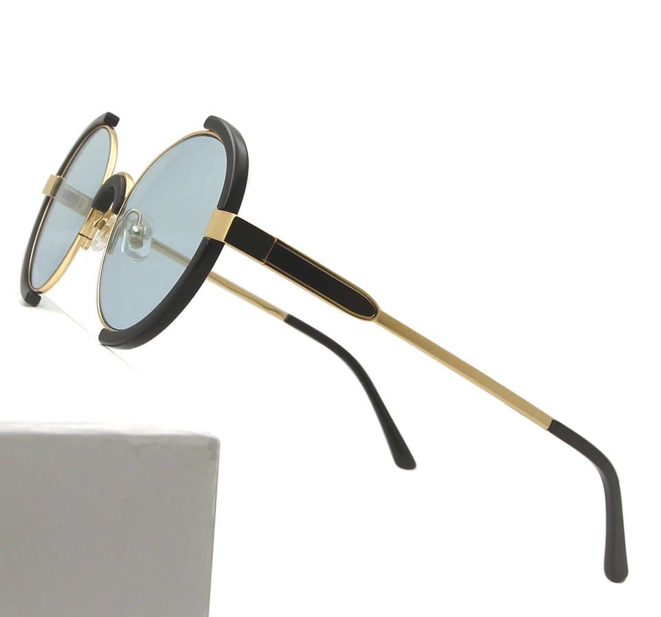 women glass blue Брендовые дизайнерские очки в стиле стимпанк, женские солнцезащитные очки, UV400, круглые солнцезащитные очки для мужчин, полуоправы, круглые очки для женщин - Цвет линз: women glass blue