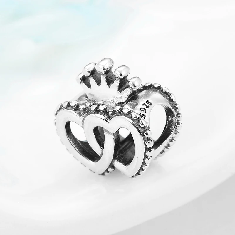 Бусины-шармы в форме сердца из серебра 925 пробы с короной | Украшения и аксессуары
