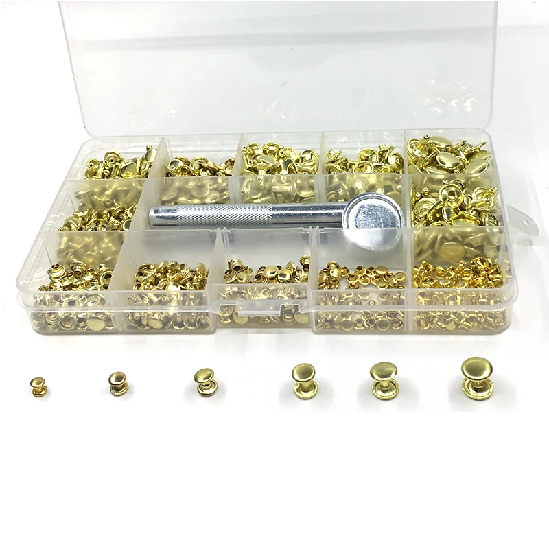 

300 sets Metal Belt Rivets 5+6+7+8+9+10mm Double Cap Rivets Snaps Leather Bag Buttons Shoes nails Pet Collar Decor Buttons tools