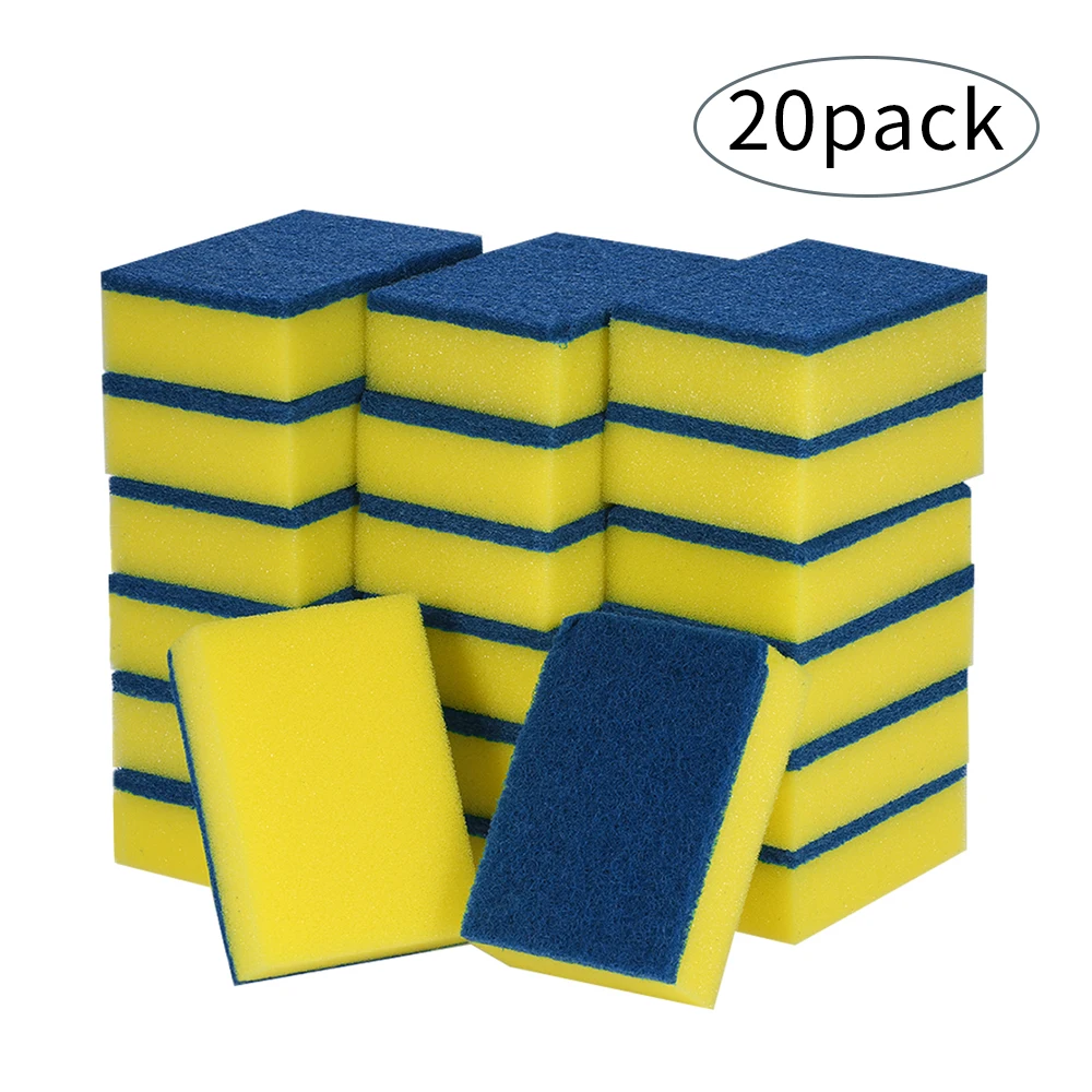 20pcs Double-faced Sponge Scouring Pads Dish Washing Scrub for Kitchen Bathroom Stains Removing Cleaning Scrubber Brush | Дом и сад