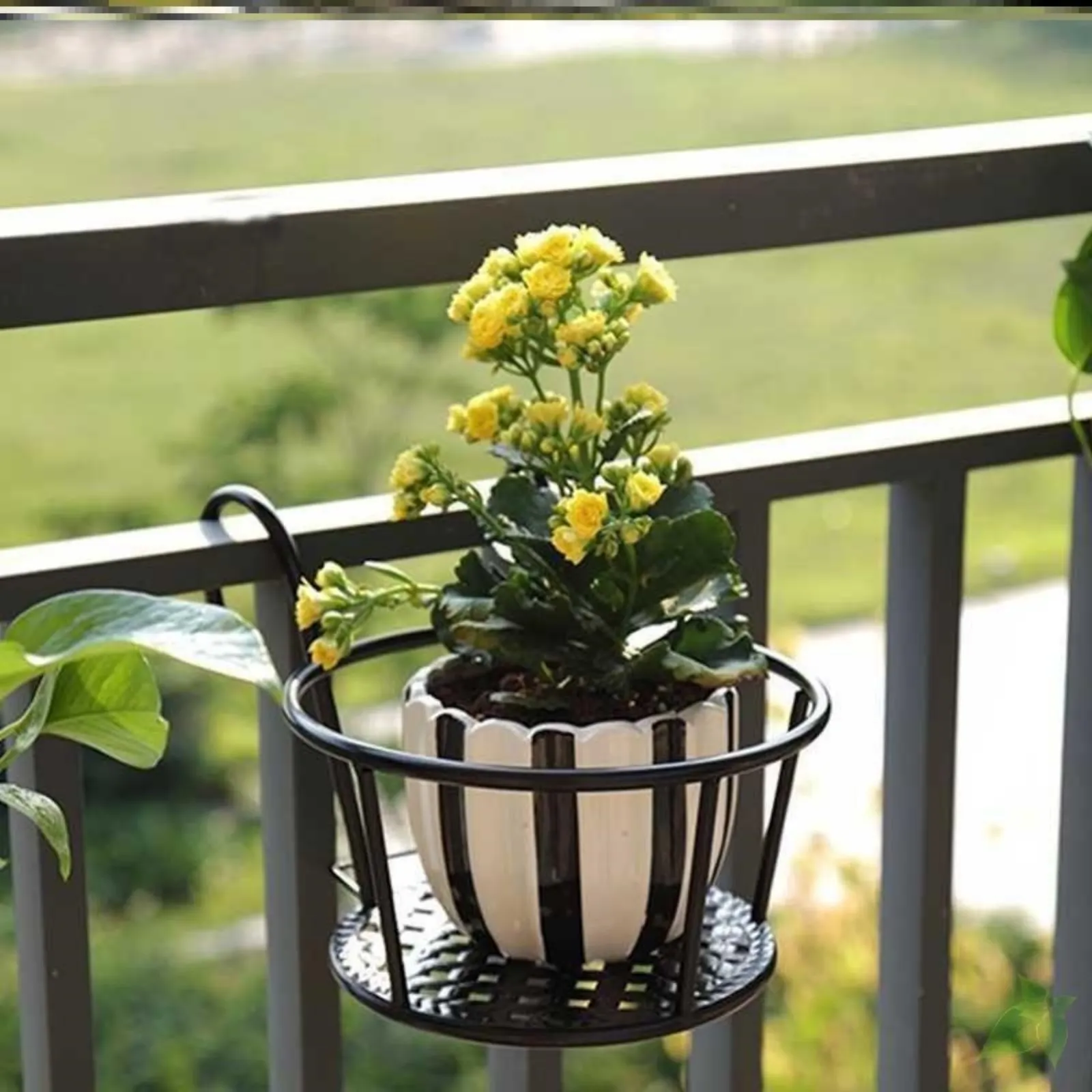 

Hanging Plant Iron Racks Balcony Round Iron Flower Pot Holder Railing Fence Outdoor Window Ornament Wall-Mounted Bracket