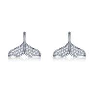 zemior women earrings real 925 sterling silver shiny cubic zirconia fish tail cute earrings fine handmade jewelry ear studs