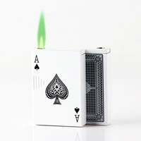 inflatable lighter creative poker shaped flame metal lighter windproof butane gas cigarette lighters novelty gadget no gas