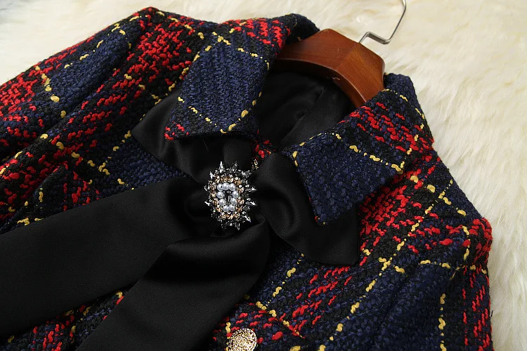 

European and American women's wear 2020 winter new style Long-sleeved beaded bow jacket skirts Fashionable tweed suit