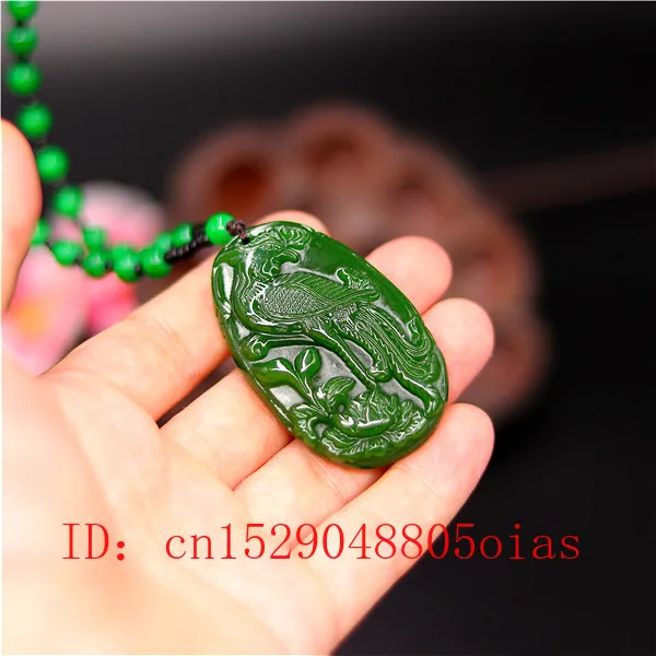 Натуральный зеленый китайский нефритовый Феникс кулон бусы ожерелье модное