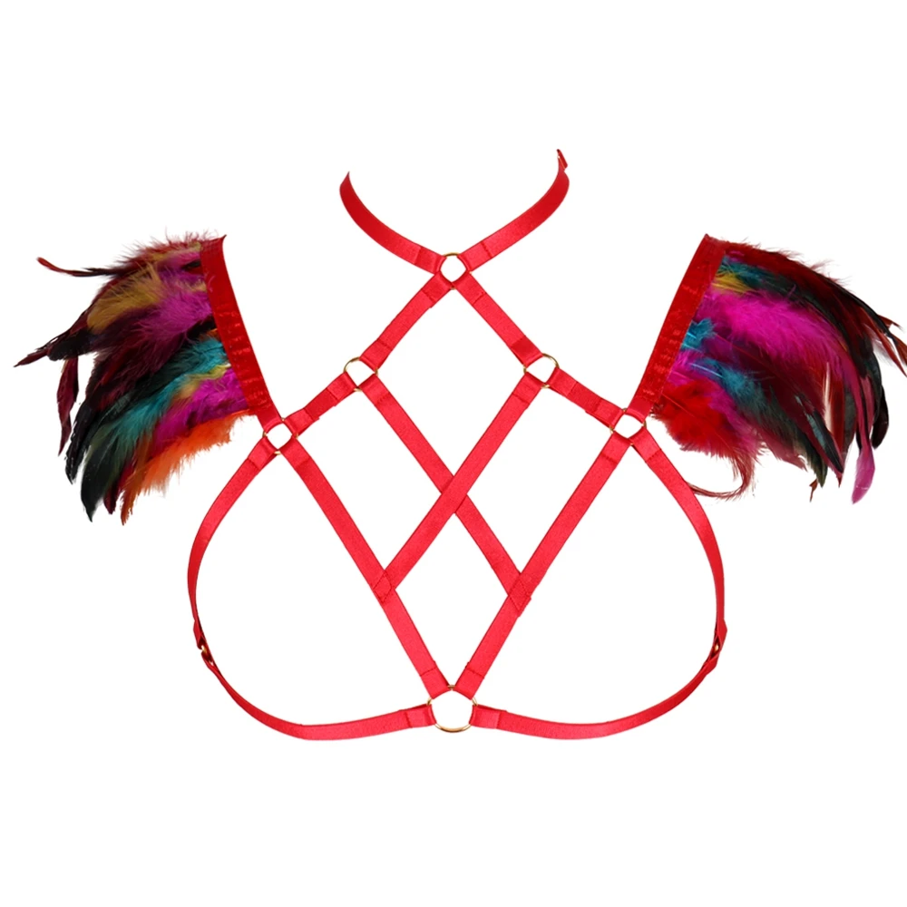 Экзотические аксессуары в стиле панк с перьями БДСМ боди-портупея бюстгальтер