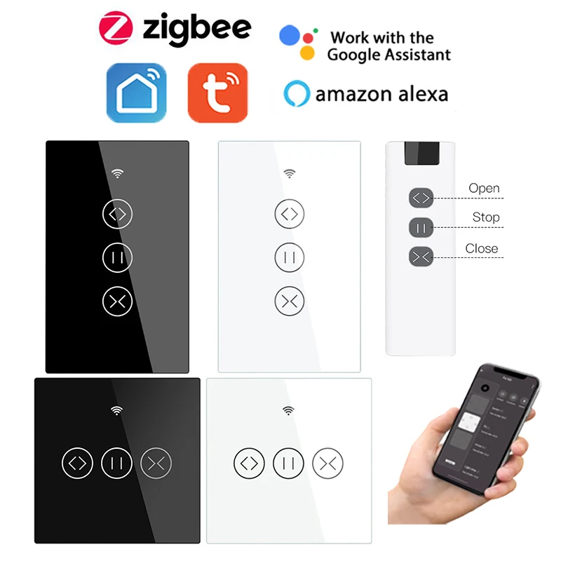

Tuya ZigBee RF Smart Touch Curtain Switch EU US Timer Roller Blinds Shutter Status Support APP Remote Control Alexa Google Home