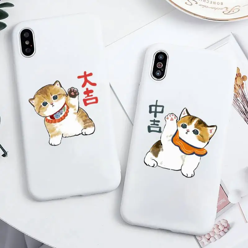 

Cat cute lovely cartoon Phone Case Candy Color for iPhone 6 6S 7 8 11 12 XS X SE 2020 XR mini pro Plus MAX funda