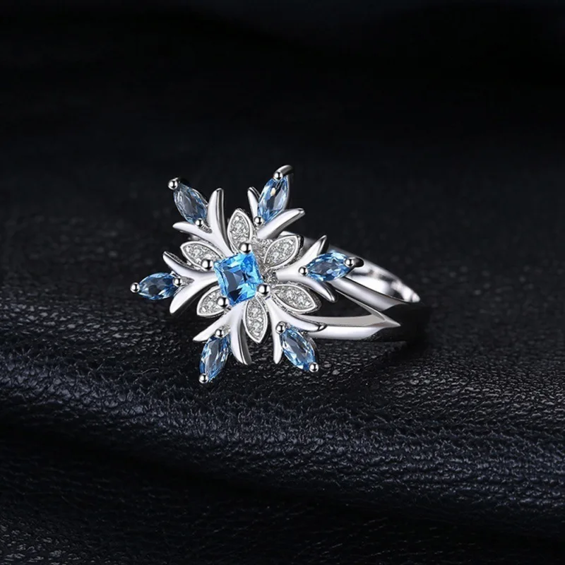 Euramerican Blue Zircon Flower Rings For Women Elegant Chic Snowflake With Stone Christmas Jewelry Gifts 2020 | Украшения и