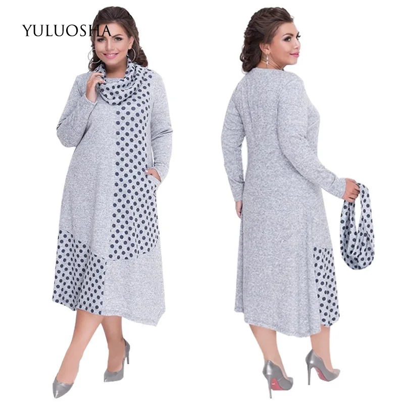 YULUOSHA 2020 Plus Size Long Evening Dresses O-Neck Pockets Scarf Dress Sleeve Elegant Women Formal Vestido De Noche | Свадьбы и