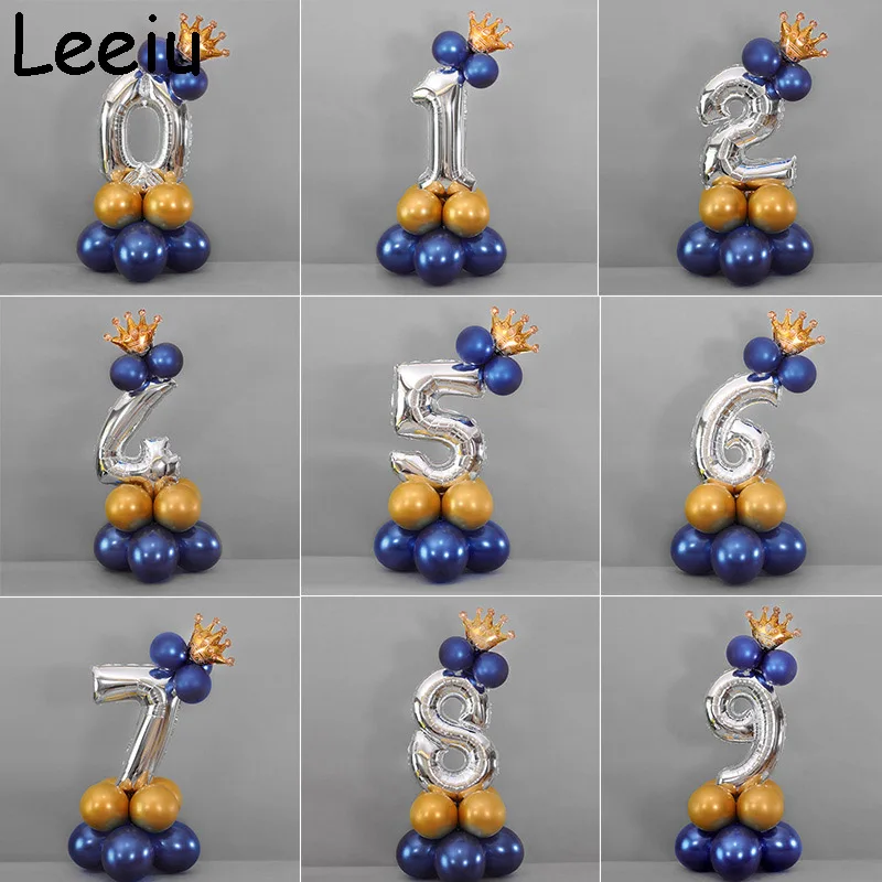Серебряные латексные шары Leeiu 32 дюйма с короной и чернилами темно-синего цвета