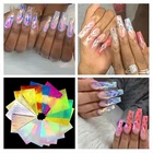 9 шт., голографические наклейки для ногтей с изображением огня и листьев