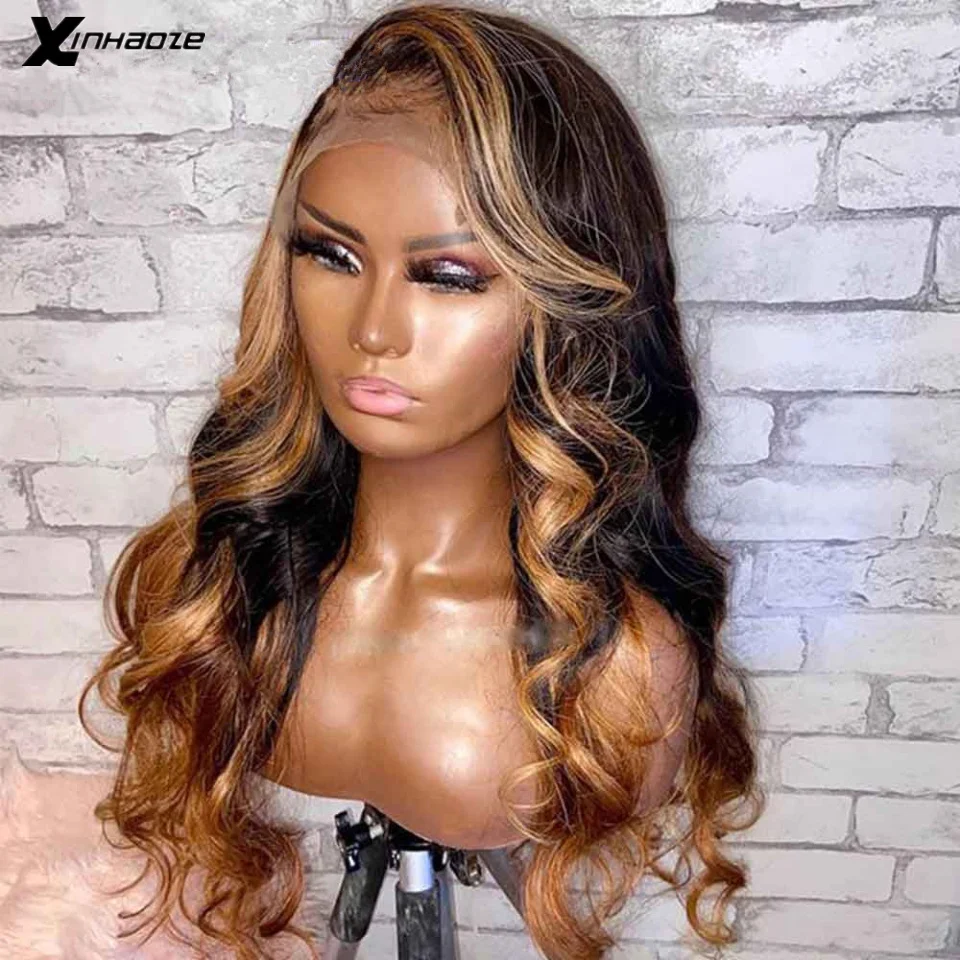 

Highlight Virgin Brazilian Body Wave Wig Lace Front Human Hair Wigs Honey Blonde Wig Remy Hair Ombre 5x5 Silk Top Wig For Women