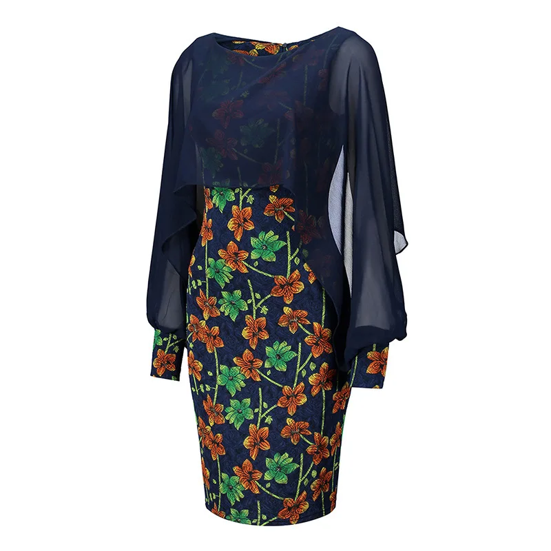 Женское платье карандаш с цветочным принтом шифоновые Лоскутные Платья круглым