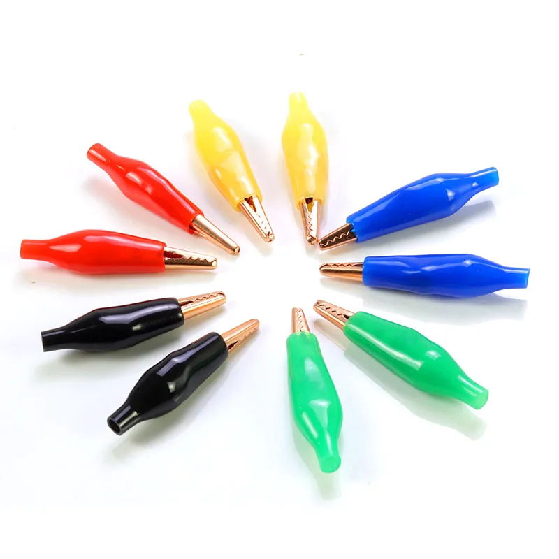 

2Pcs Pure Copper Small Insulation Boot Metal Crocodile Clip Electric Test 28MM Lead Colorful Small Alligator Clip DIY Wire Clips