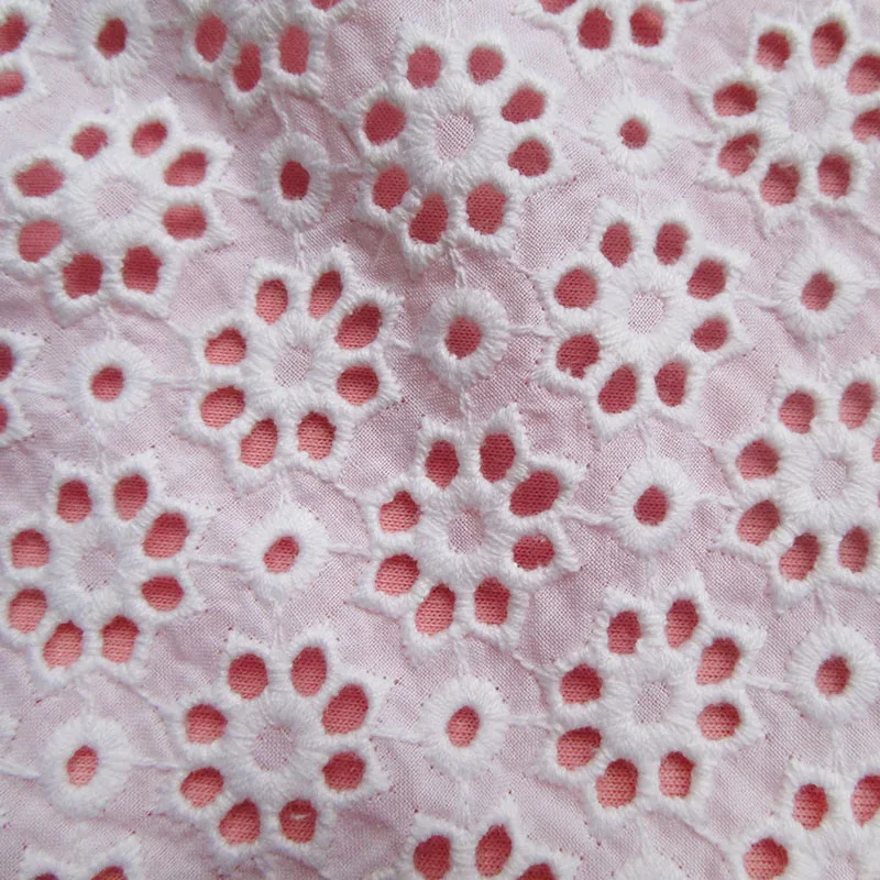 Изысканная хлопчатобумажная ткань с цветочной вышивкой 90 см * 130 белая кружевная