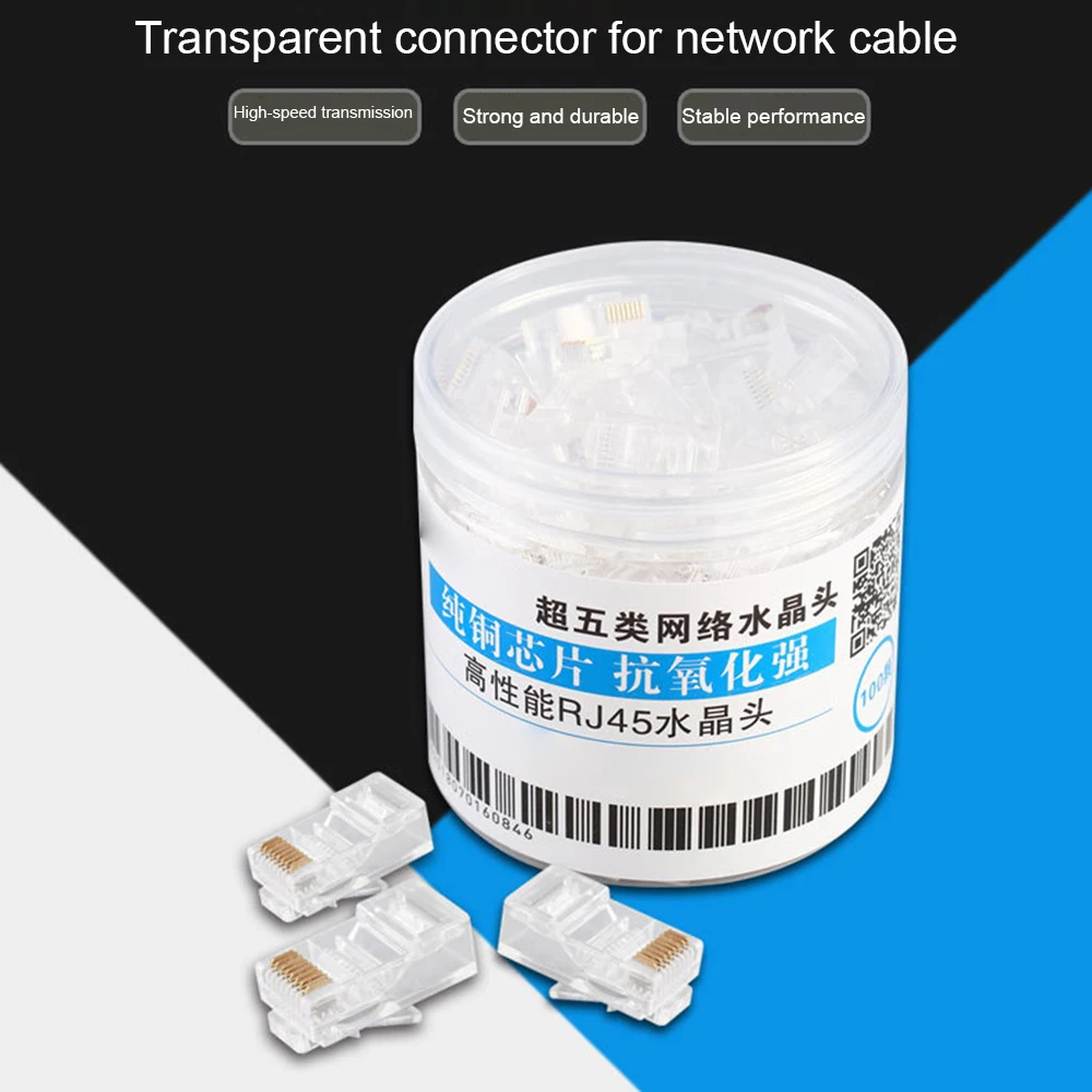 

100 PCS RJ45 Connectors 8P8C 3U CAT5e Modular Cable Plugs Socket Network Ethernet Crystal Plug RJ45 Connectors