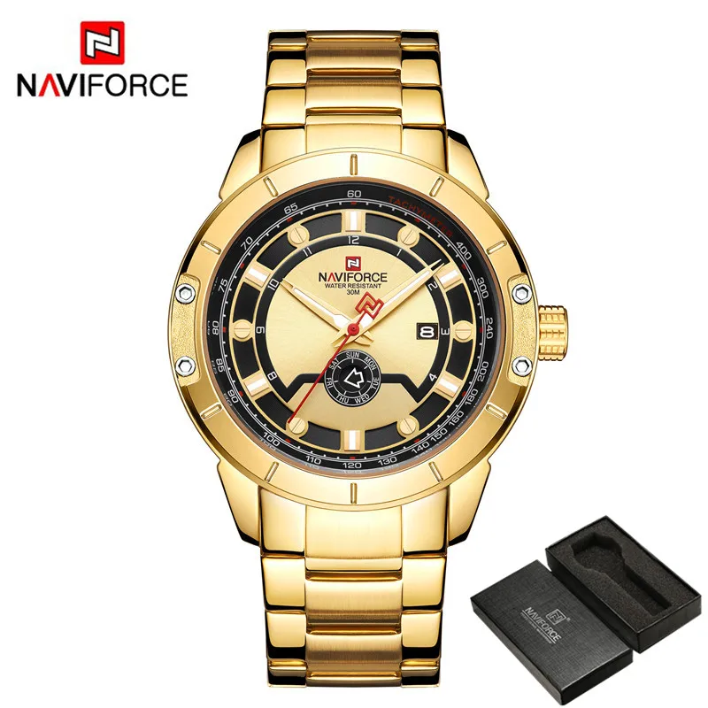Часы NAVIFORCE мужские спортивные водонепроницаемые лучший бренд Роскошные золотые