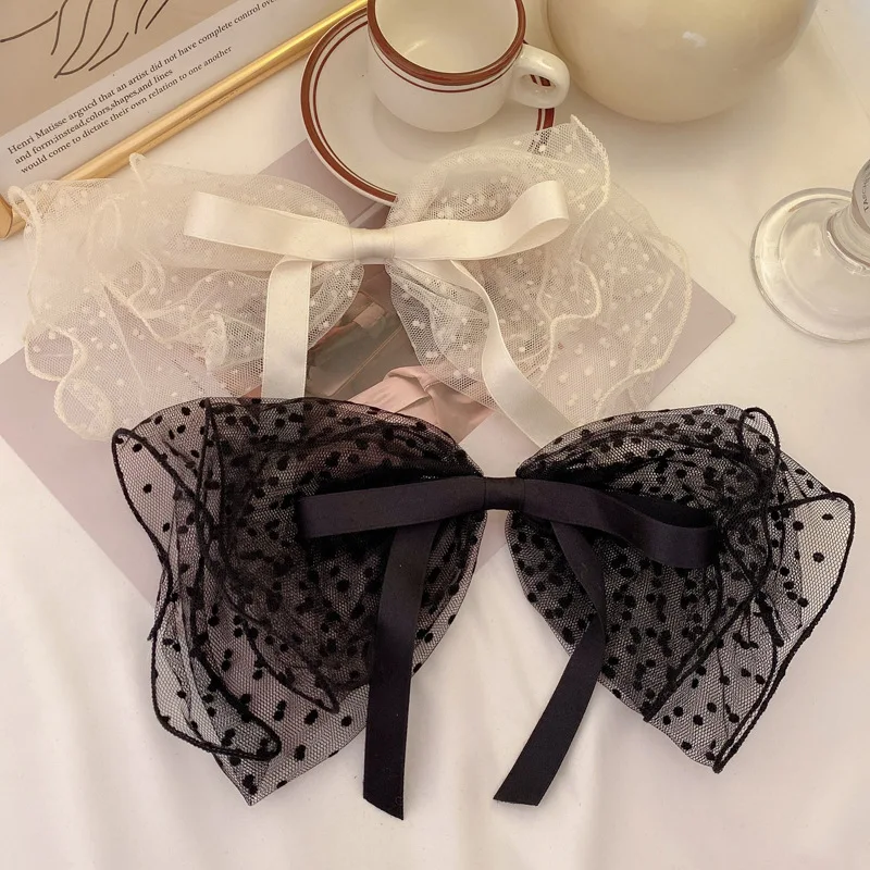 

Big Bowknot Barrettes White Lace Fairy Hair Accessories Ribbon Hair Clips Korean Headwear Young Maid Hairband 2021 Newest Hot