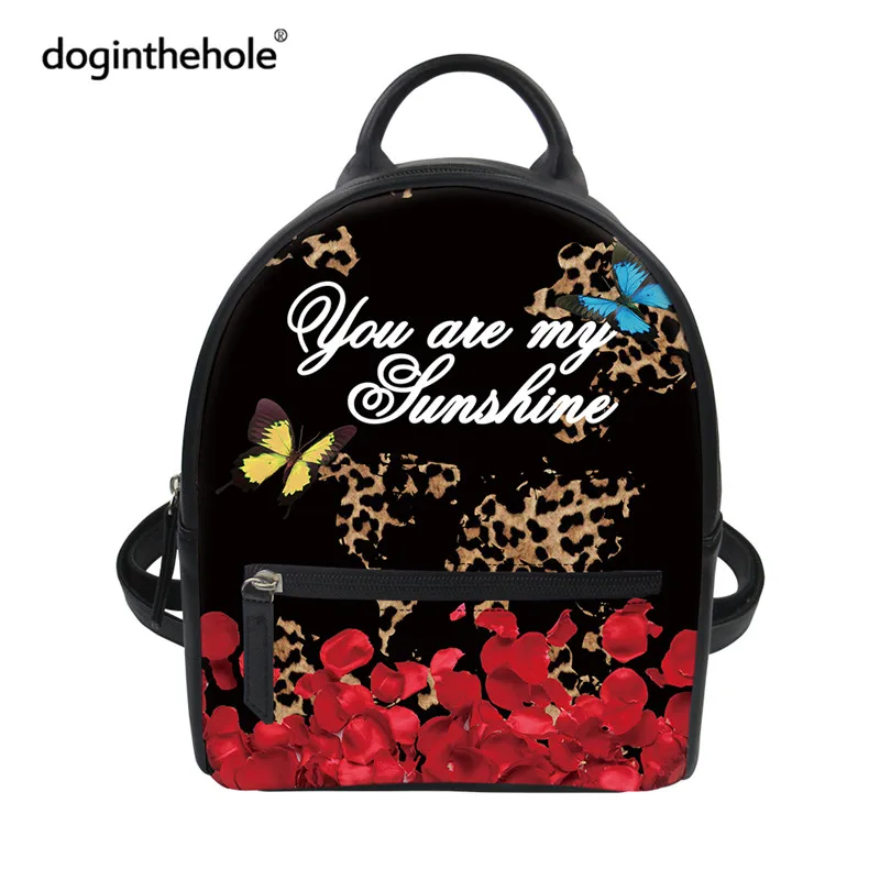 

Doginthehole Women Butterfly Print Fashion Backpack Leopard Luxury Ladies Mini Pu Leather Shoulder Bags For Party Mochila Mujer