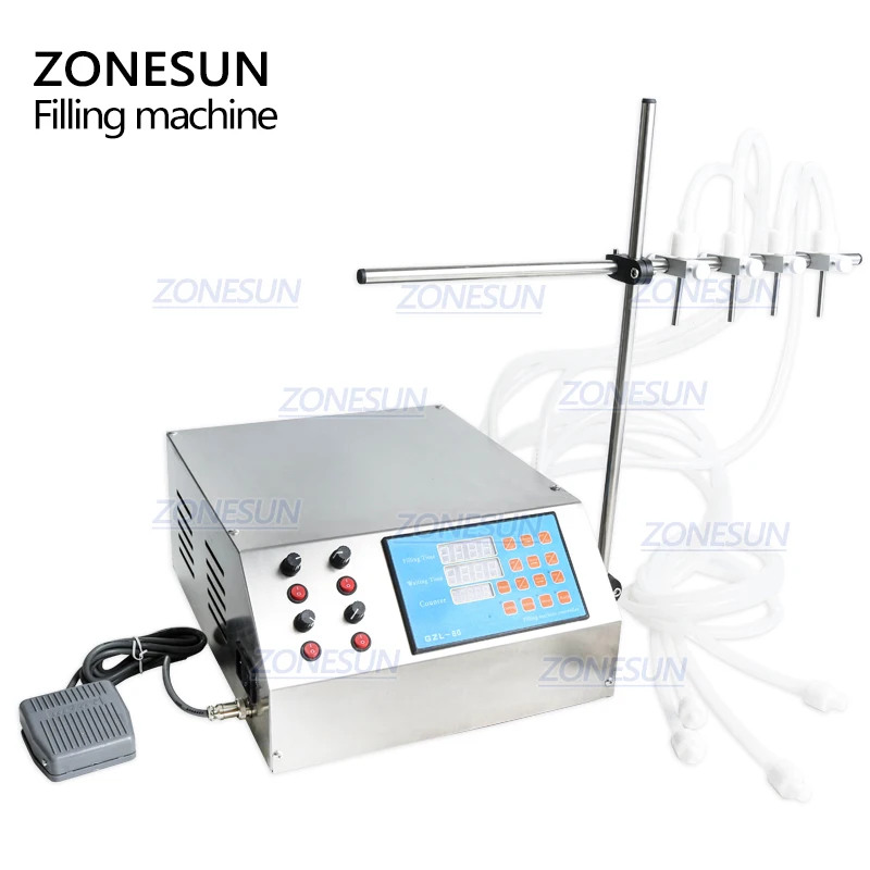 ZONESUN 4 головки Перистальтический заполнитель с насосом полуавтоматический жидкий флакон настольная машина для наполнения сок напитки соевое масло для соуса духи