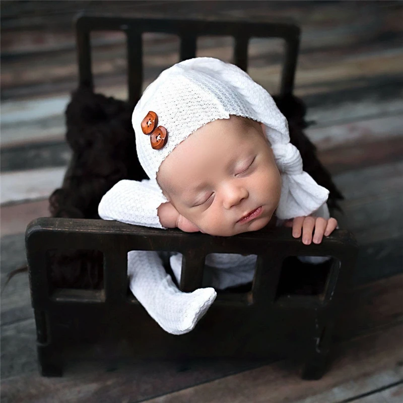 Accesorios de fotograf&iacute;a para reci&eacute;n nacido, trajes de beb&eacute;, mono con sombrero y bot&oacute;n, pelele suave, accesorios para sesiones de estudio, accesorios para fotos-2