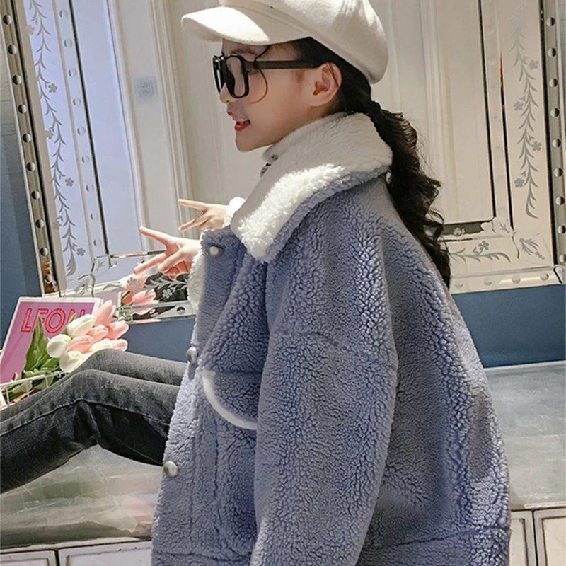 

Girls' Lambs Fur Coat 2020 New Autumn Winter Clothes, Big Girls Children Thickened Sweater Windbreaker Jacket Outerwear & Coats