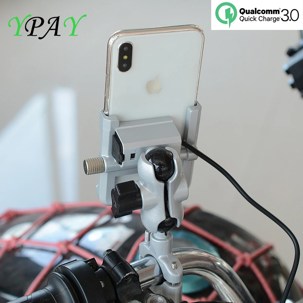 SMOYNG Aluminum Motorcycle Phone Holder QC3.0 Charge Moto Handlebar Rearview Bracket Stand for 4-6.8 inch Mobile Phone Mount