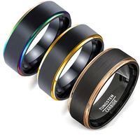 new fashion 8mm rainbow colorful stainless steel ring black brushed wedding band mens ring for party wedding jewelry gift
