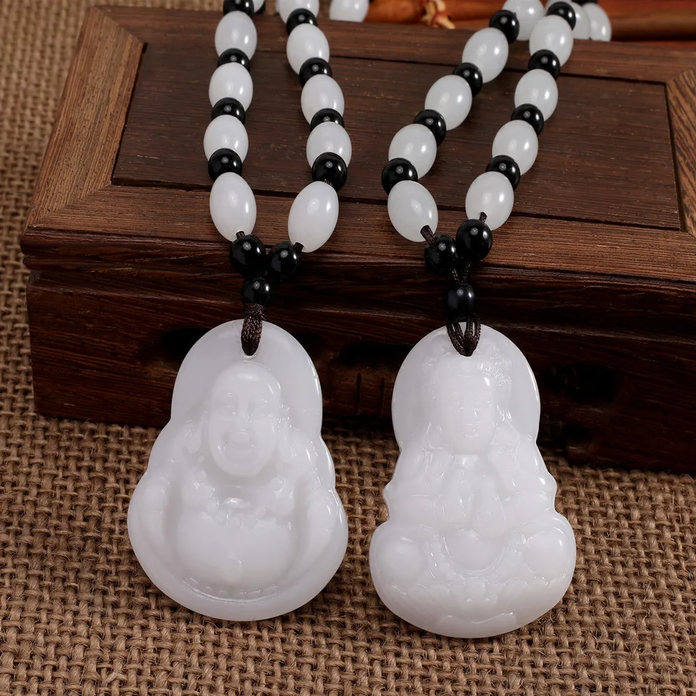 Имитация белого нефрита Гуаньинь Будда ожерелье с подвеской Афганистан большой