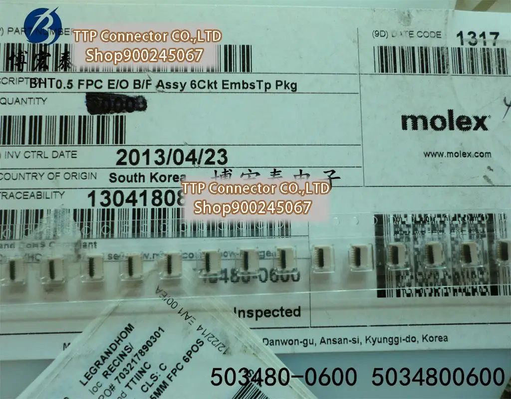 

20 шт./лот разъем 503480-0600 5034800600 0,5 мм ширина ножки 6 контактов 100% новый и оригинальный