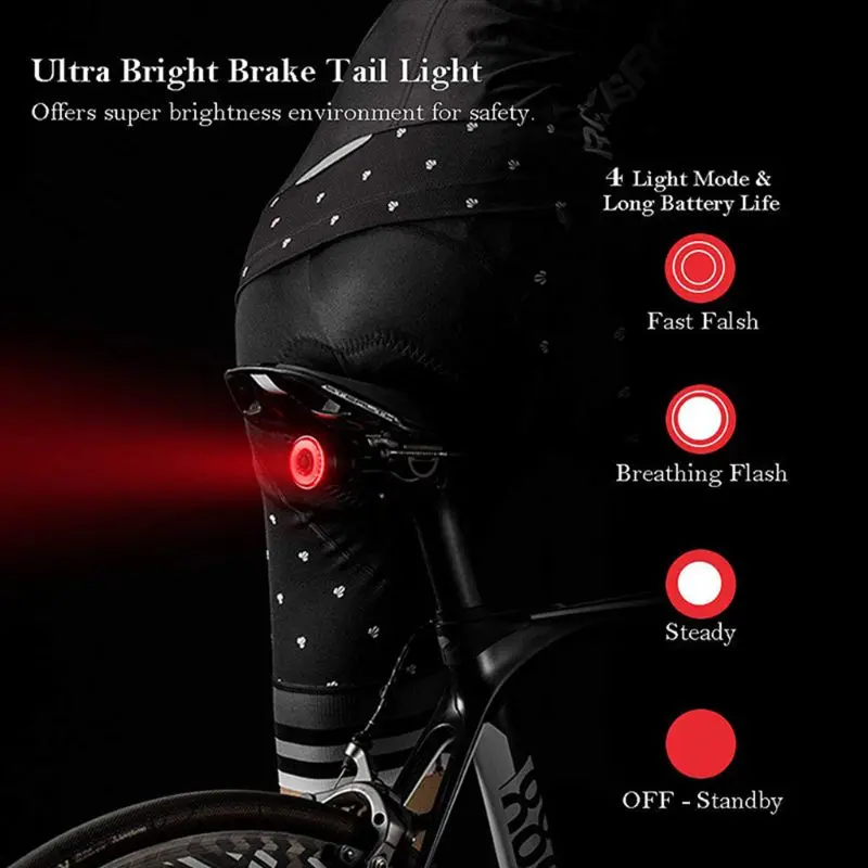 Фонарь задсветильник велосипедный со светодиодной подсветкой и датчиком