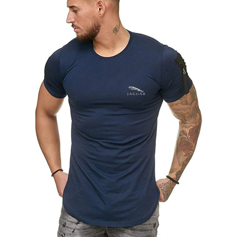 

Jaguar CAR 2021 summer new men's stand-up collar short-sleeved personality solid color design breathable men's T-shirt top+2