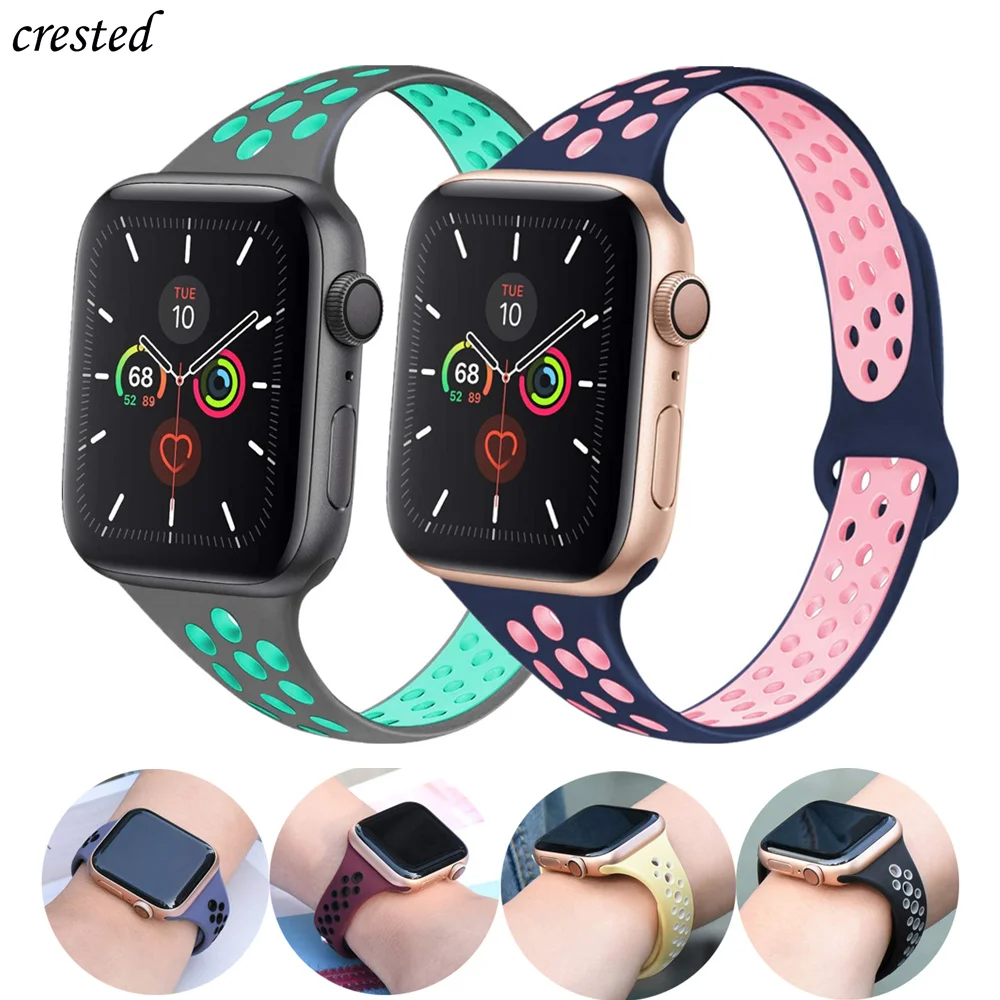 Тонкий ремешок для Apple Watch 5 band 40 мм 44 iWatch Band 38 42 дышащий Силиконовый Браслет watch 3 4 2 |