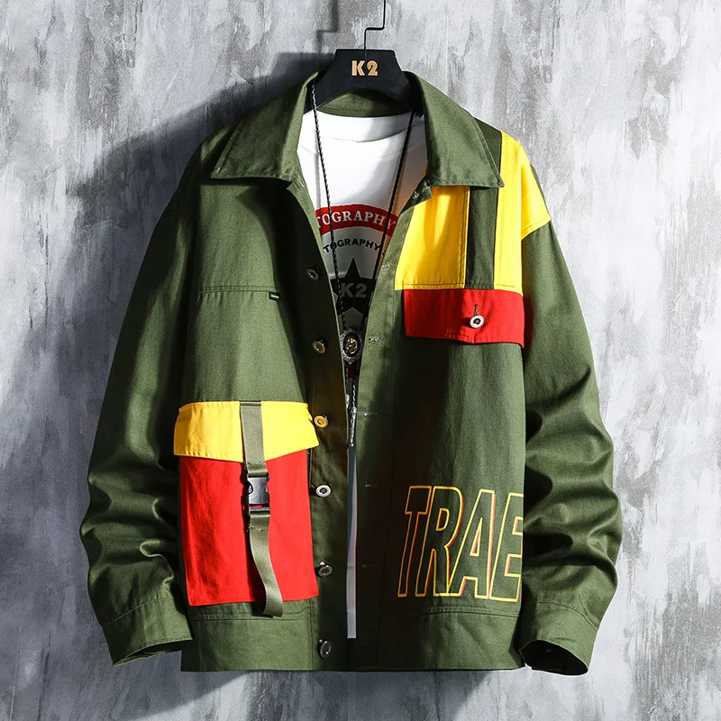 

Men Streetwear Jackets Windbreaker 2020 Mens Harajuku Patchwork Hip Hop Jackets Vintage Cargo Bomber Jackets