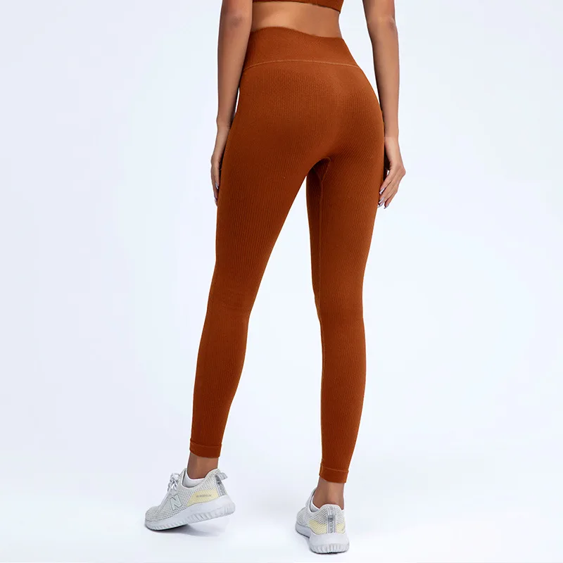 

1 Piece Women Yoga Pants Seamless Solid High Waist Gym Leggings Long Ribbed Knitted Sport Trousers Fitness Running Pilates Wear