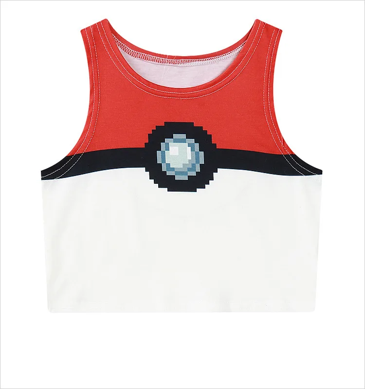 Poke Ball Карманный кроп-топ с монстрами Женская майка Сейлор Мун чармандер, Сквиртл булбазавр принт майки Харадзюку без рукавов Футболка жилет - Цвет: Poke Ball