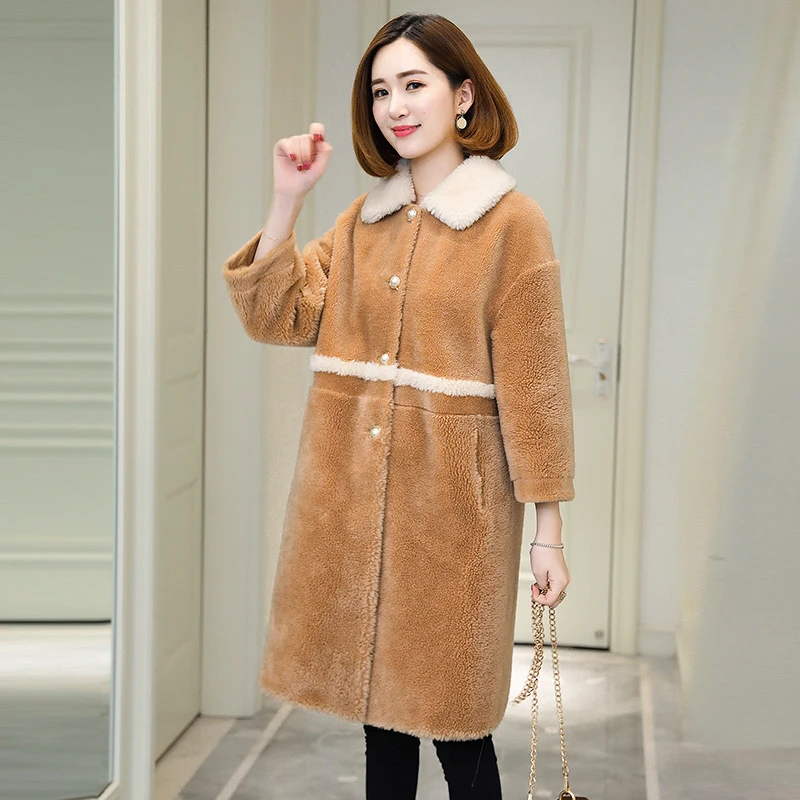 

Зимняя женская мода 2020, пальто из овечьей шерсти, пальто с мехом, Женская корейская мода, длинная теплая куртка, женская верхняя одежда