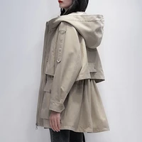 windbreaker womens zipper mid length 2021female spring autumn style korean high waist coat loose solid color womens jacket b02