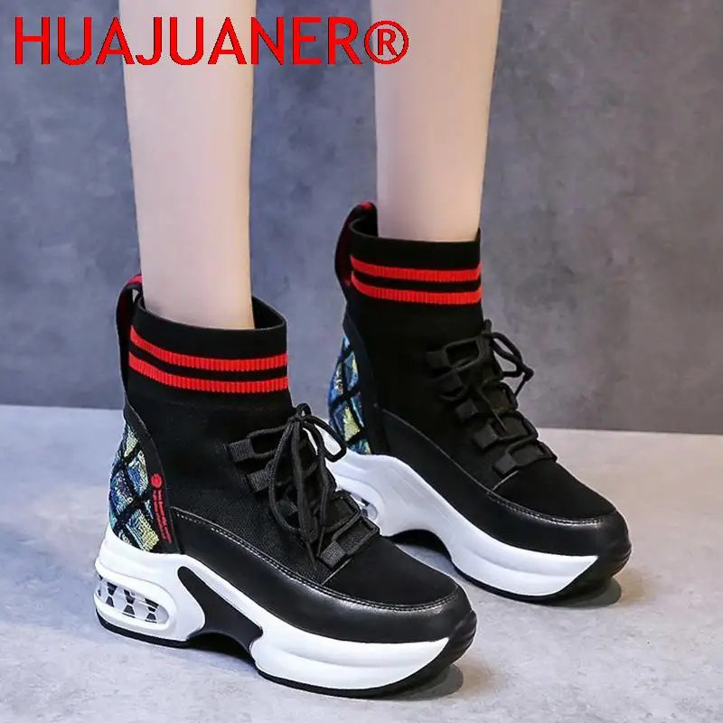 

Fashion Sequins Women Platform Ankle Boots Autumn Winter 2022 Height Increasing Casual Sock Shoes Woman Chunky Sneakers