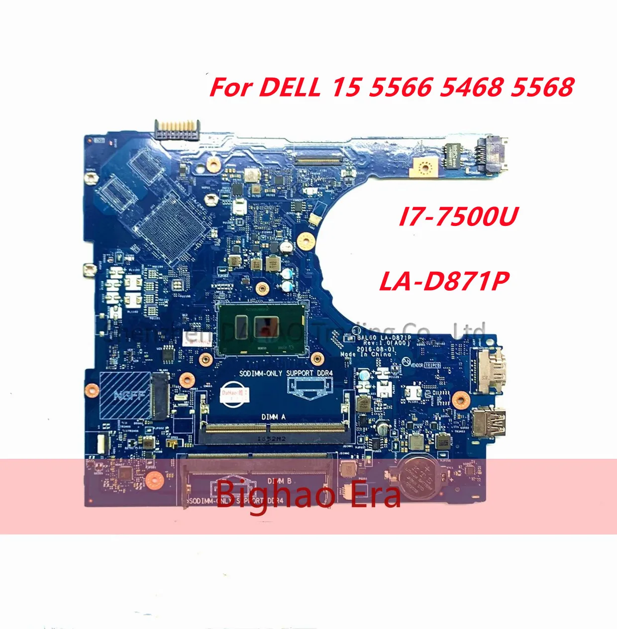 

CN-02PX9P 02PX9P 2PX9P For DELL 15 5566 5468 5568 Laptop Motherboard BAL60 LA-D871P With I7-7500U DDR4 100% Fully Tested