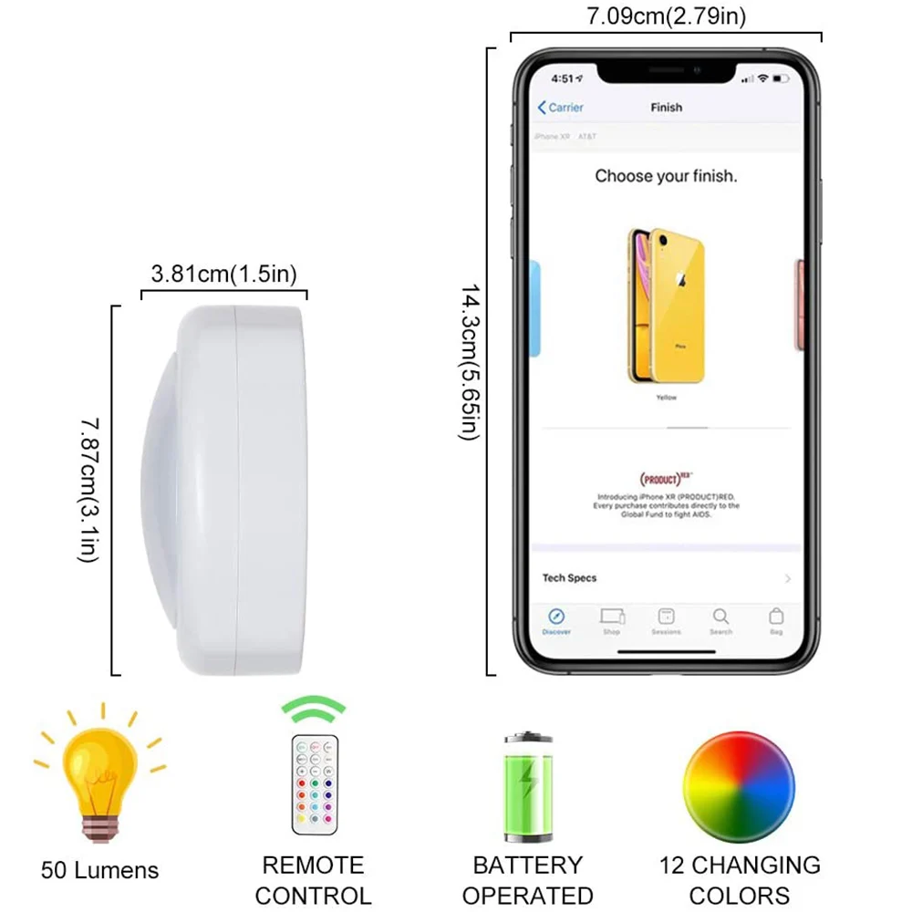 Светильник с Беспроводной Цвет меняющийся Светодиодный точечный светильник под