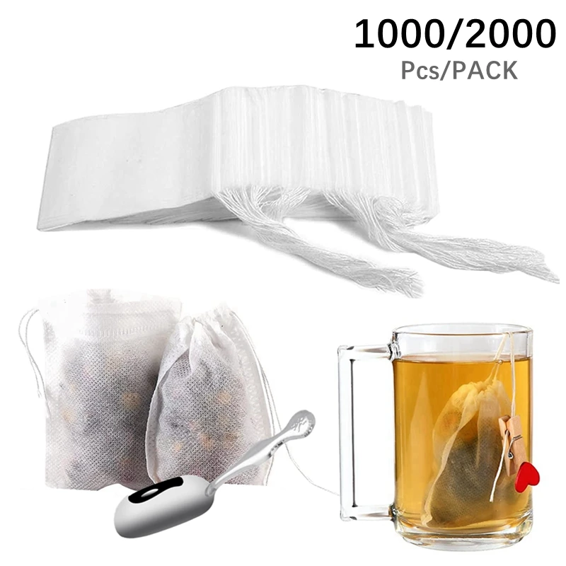 1000/2000Pcs Paper Teabags Filter Disposable Tea Bags for Loose Tea Infuser Coffee Teabags Empty Tea Bags with String Heal Seal
