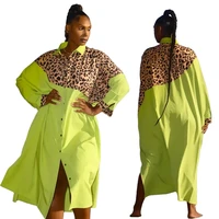 long sleeve shirt dress african casual womens green irregular leopard print loose button blouse autumn slim ladies long skirt