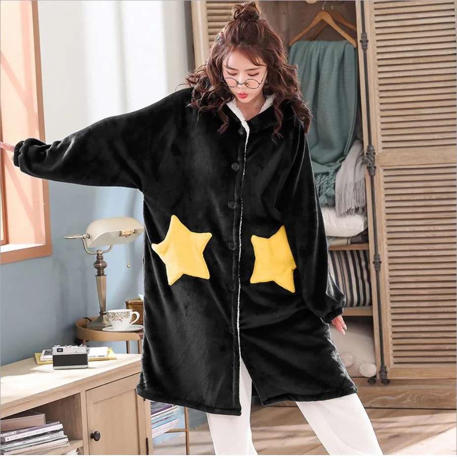 Зимняя фланелевая ночная рубашка халат женский одежда для сна домашняя плотная