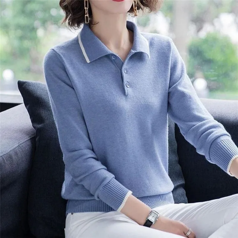 2020 Fashion Doll Collar Knitted Sweater Middle aged Women Autumn Winter Pullover Casual Top Plus Size Bottoming Sweaters KW214 | Женская