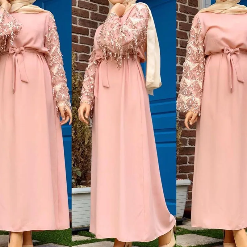 Блестящая кисточка Abaya турецкий Дубай хиджаб мусульманское платье мусульманская