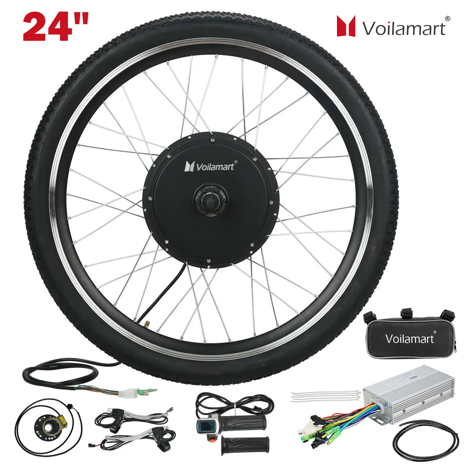 

Voilamart 24" Electric Bicycle Motor Conversion Kit Front Wheel EBike Cycling Hub 48V1000W