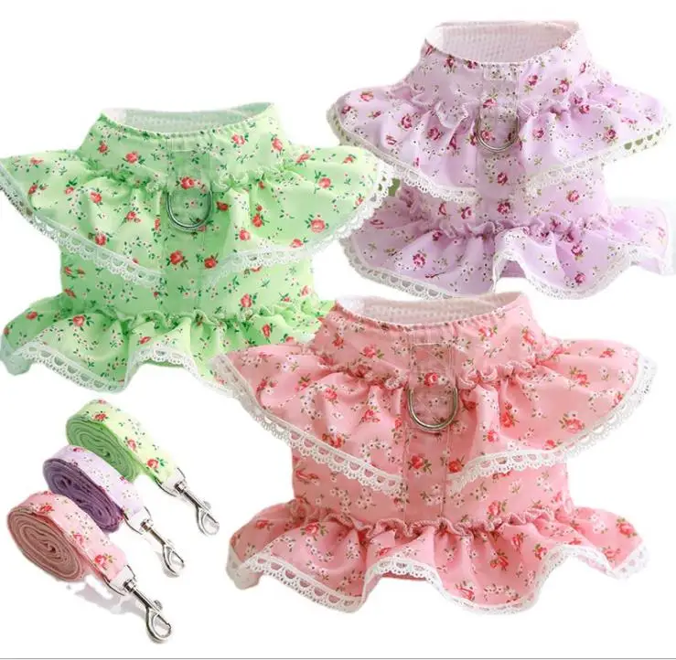 

Одежда для собак, кошек, поводок и поводок, набор, жилетка, маленькая Цветочная кружевная подкладка для маленьких щенков, чихуахуа, йоркширо...